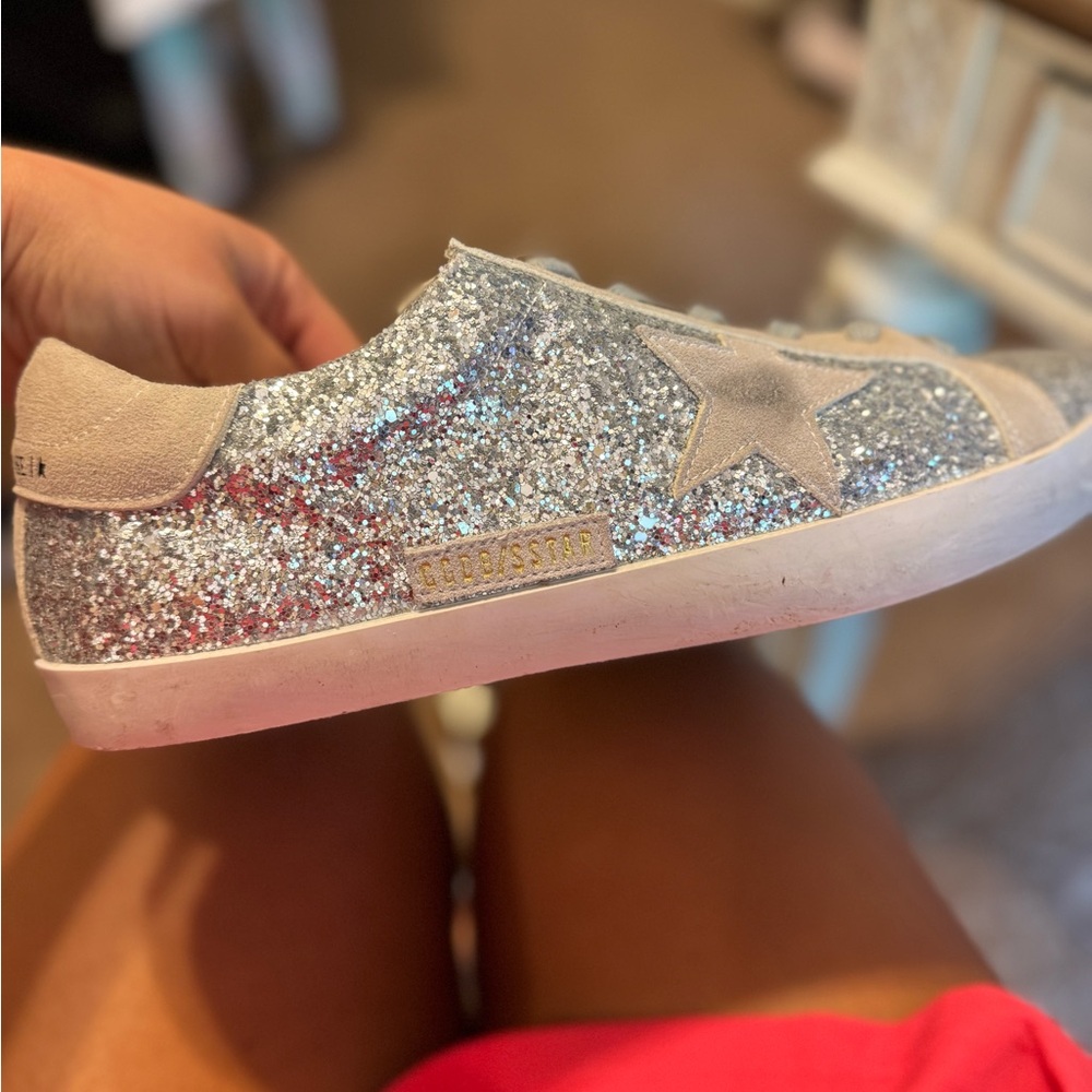 Golden Goose Silver Glitter Sneakers Sporty Glam